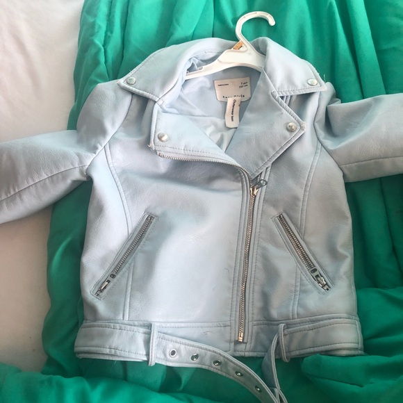 Biker Light Blue Girls Zara Leather Jacket - Picture 2 of 5